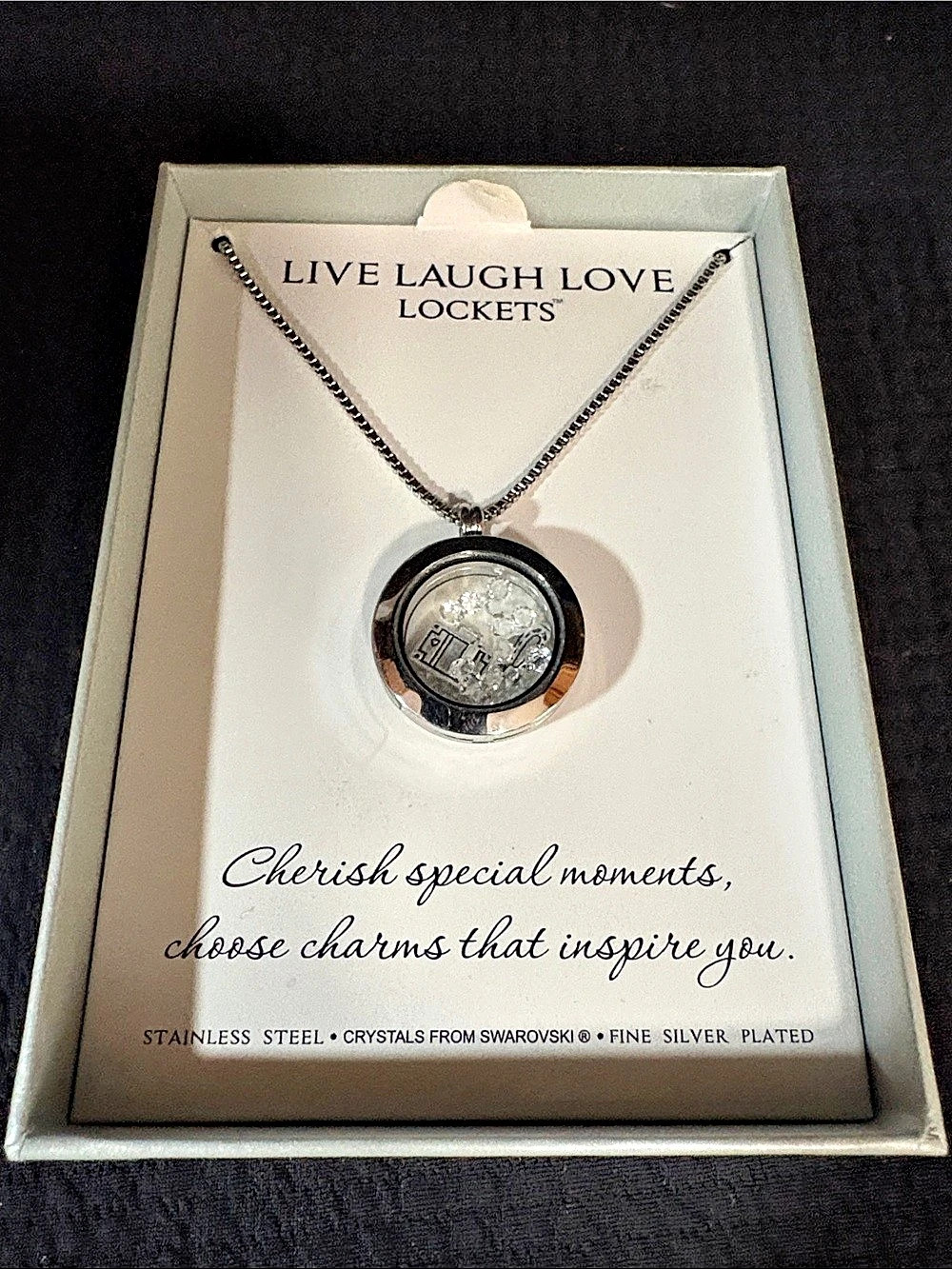 Live Laugh Love Lockets Floating Locket Necklace Silver. Travel theme.